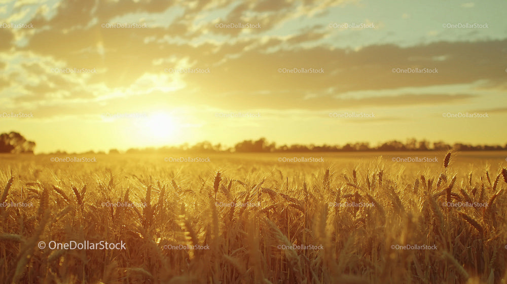 Golden Wheat Field at Sunset Casting Warm Glow