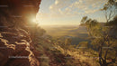 Golden Sunset Over a Rugged Desert Landscape