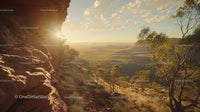 Golden Sunset Over a Rugged Desert Landscape