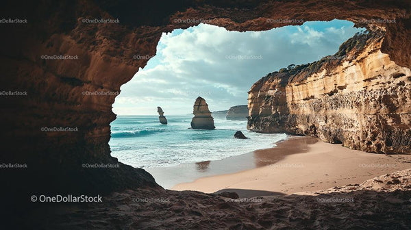 Breathtaking Coastal View Through Natural Rock Arch