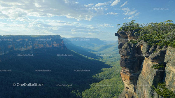 Majestic Cliffs Overlooking a Serene Forest Valley