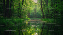 Tranquil Green Forest with Reflective Water Surface
