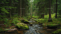 Tranquil Stream Flowing Through Lush Green Forest