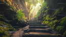 Misty Jungle Pathway with Stone Steps in Lush Greenery