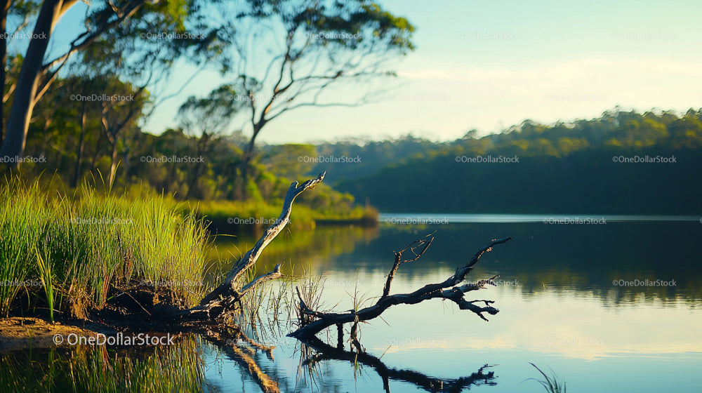 Peaceful Lake with Greenery and Reflected Trees