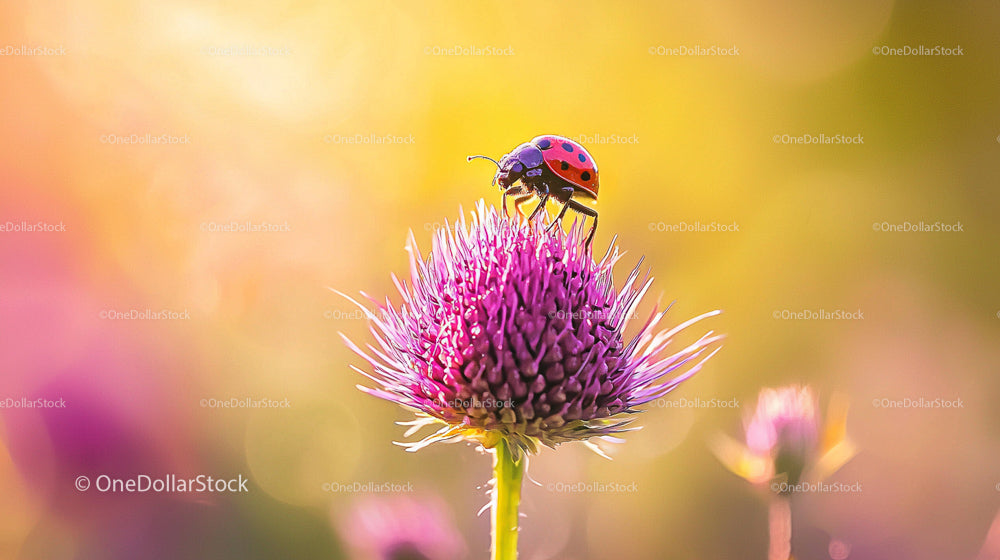 Ladybug on Thistle Flower with Vibrant Summer Colors