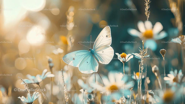 Elegancki motyl wśród kwitnących stokrotek