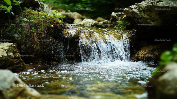Small Waterfall Cascading Over Rocks in a Forest Stream