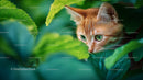 Curious Ginger Kitten Exploring Green Foliage
