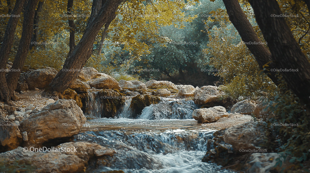 Tranquil Forest Stream with Autumn Foliage