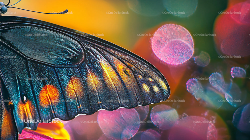 Macro Shot of Butterfly Wing with Vibrant Colors and Bokeh