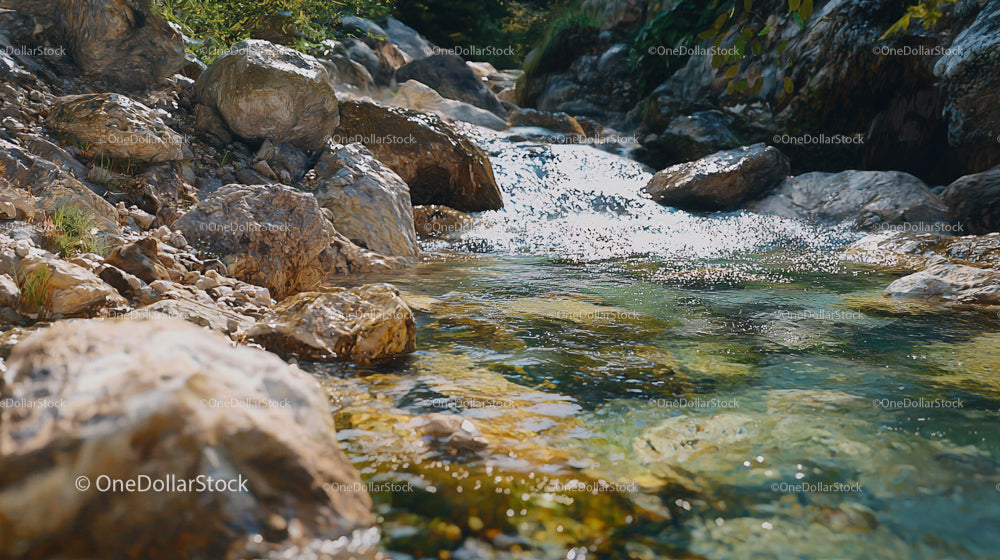 Clear Stream Flowing Over Rocky Riverbed