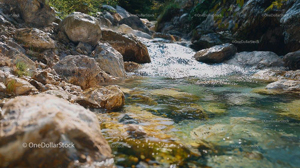 Clear Stream Flowing Over Rocky Riverbed