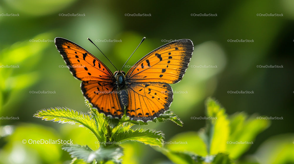Close-up of Vibrant Orange Butterfly on Leaf