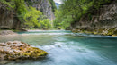 Tranquil River Flowing Through a Lush Green Canyon