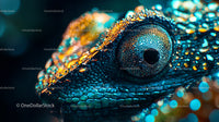 Vibrant Close-Up of a Chameleon's Eye and Scales