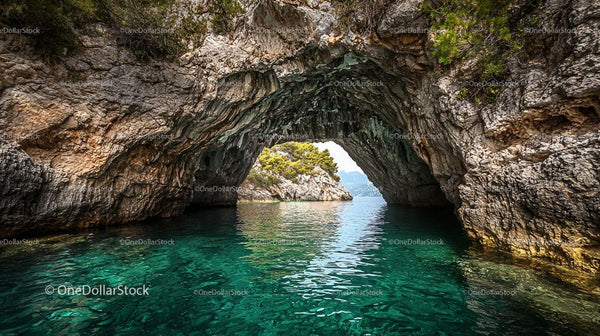Turquoise Sea and Dramatic Rocky Archway in Coastal Landscape