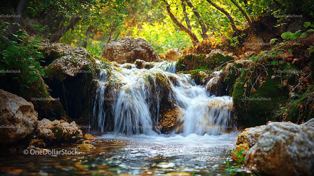 Serene Forest Waterfall Among Lush Greenery