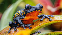 Close-up of a Vibrant Black and Orange Frog
