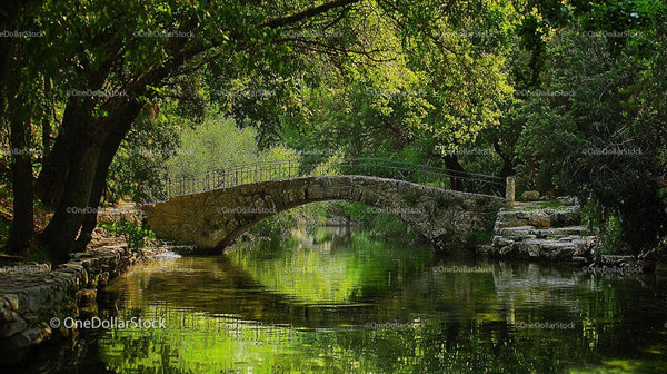 Kamienny Most nad Spokojną Rzeką Otoczoną Zielenią
