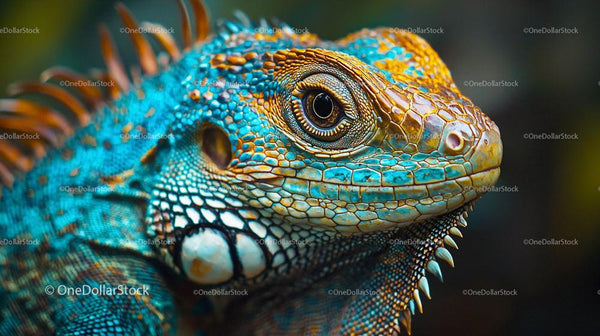 Żywa iguana z bliska z efektownymi kolorami i wzorami