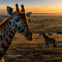 Giraffe Grazing at Sunset on the African Savannah