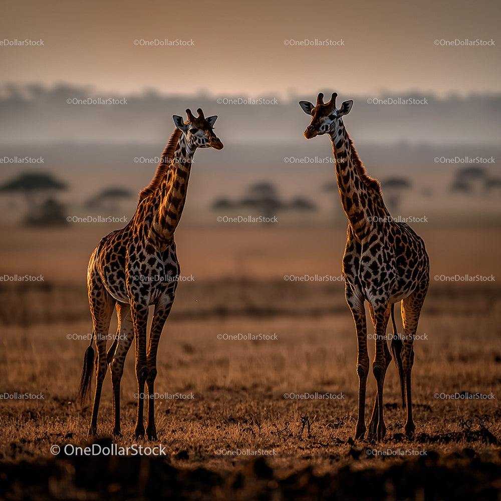 Majestic Giraffes at Sunset in the African Savannah