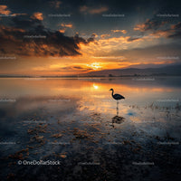 Silhouette of Bird at Serene Sunset Lake View