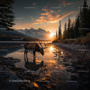 Majestic Elk in Mountainous Sunset Landscape