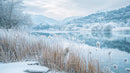 Tranquil Winter Landscape with Snow-Covered Lake and Reeds