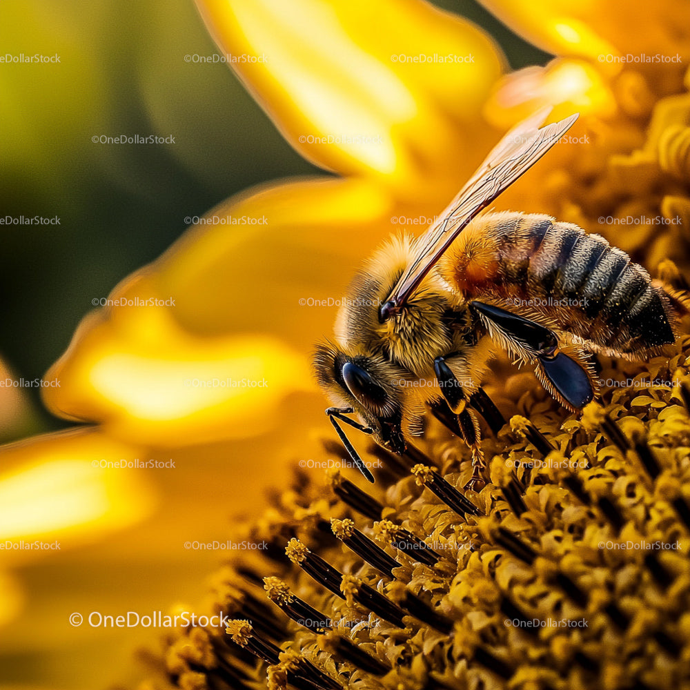 Macro Shot of Honeybee on Vibrant Sunflower