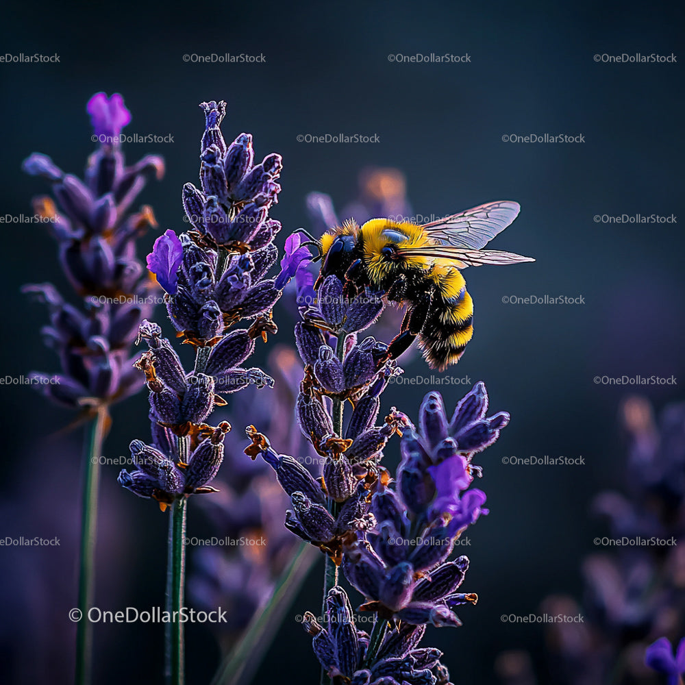 Bumblebee Gathering Nectar on Lavender Flowers