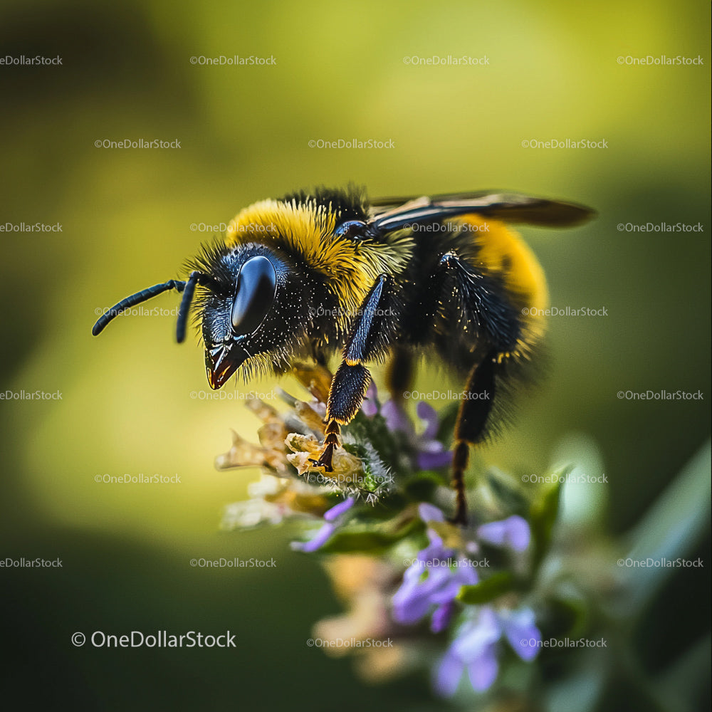 Bumblebee on Lavender Blossom in Vibrant Garden Setting