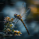 Dragonfly Perched on Flower in Tranquil Scene