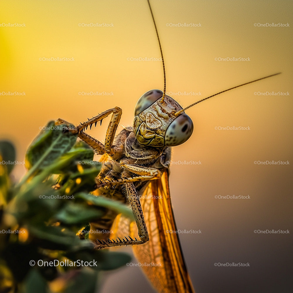 Grasshopper Close-Up in Vibrant Golden Light