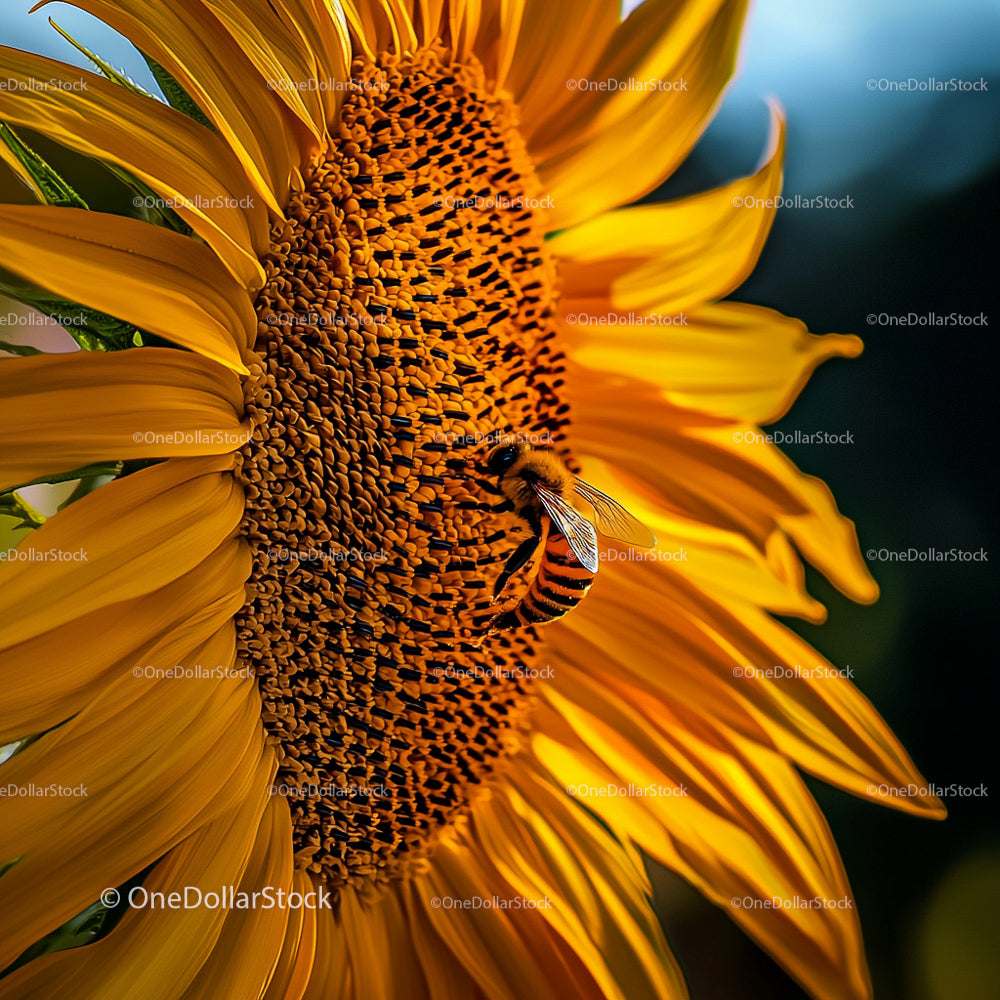 Bee Pollinating Vibrant Sunflower in Bloom