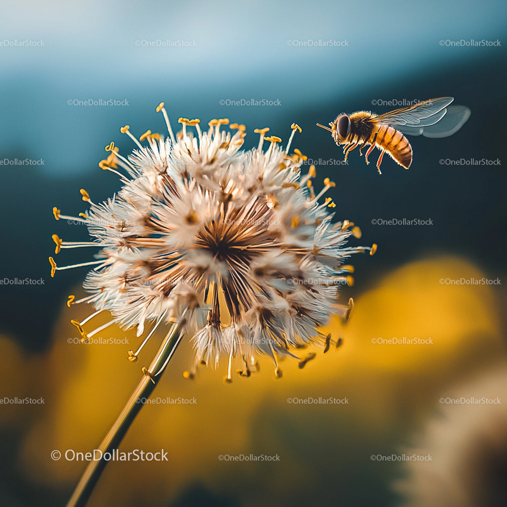 Honeybee Pollinating a Dandelion in Summer Bloom