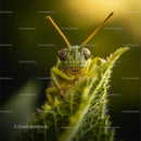 Close-Up of Grasshopper on Green Leaf in Natural Light