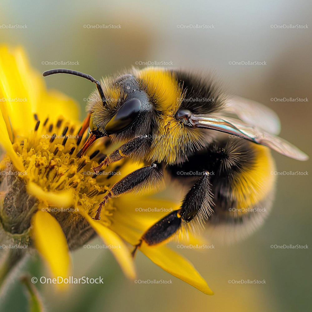 Bumblebee on a Yellow Flower in Vibrant Close-Up