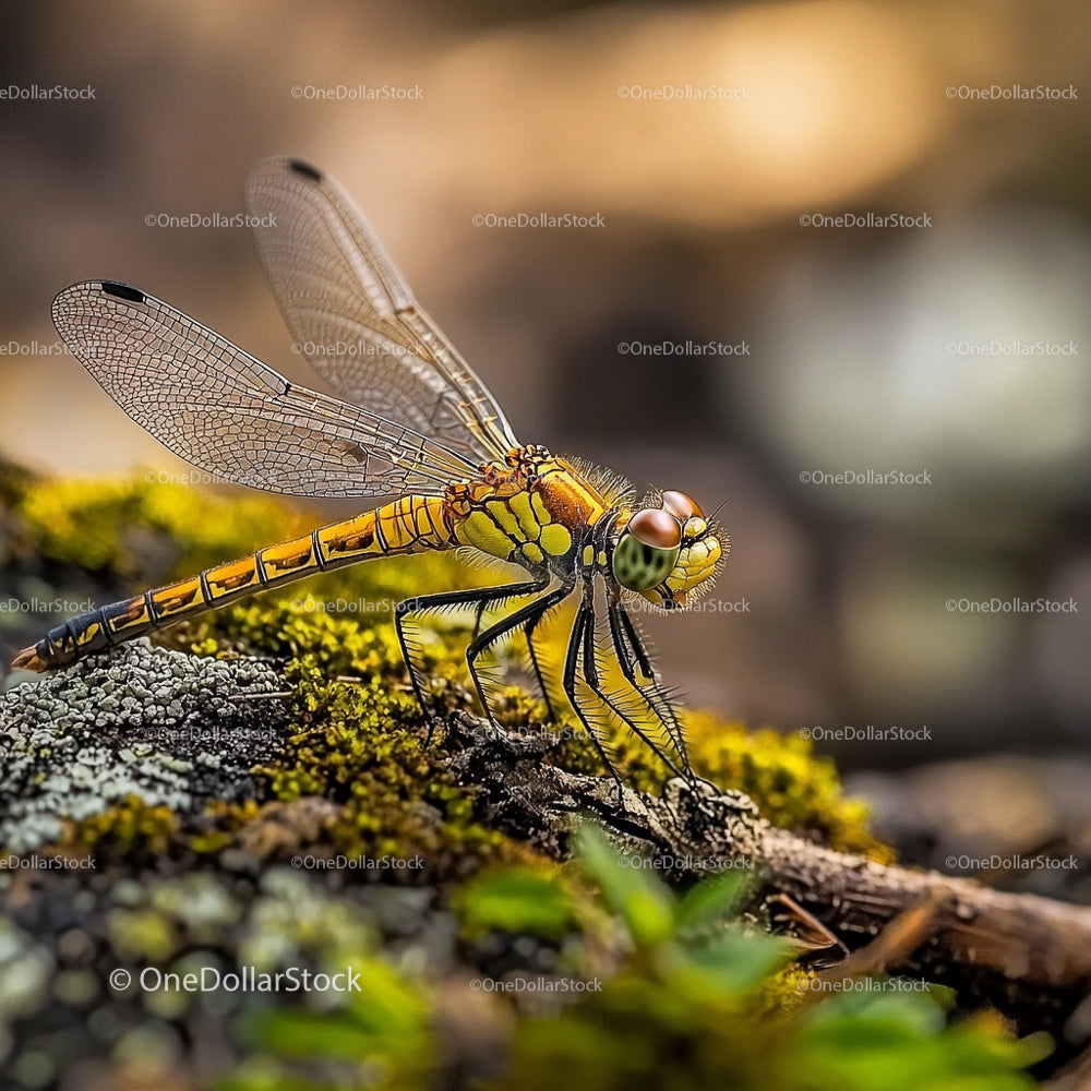 Close-up of a Dragonfly on Vibrant Moss