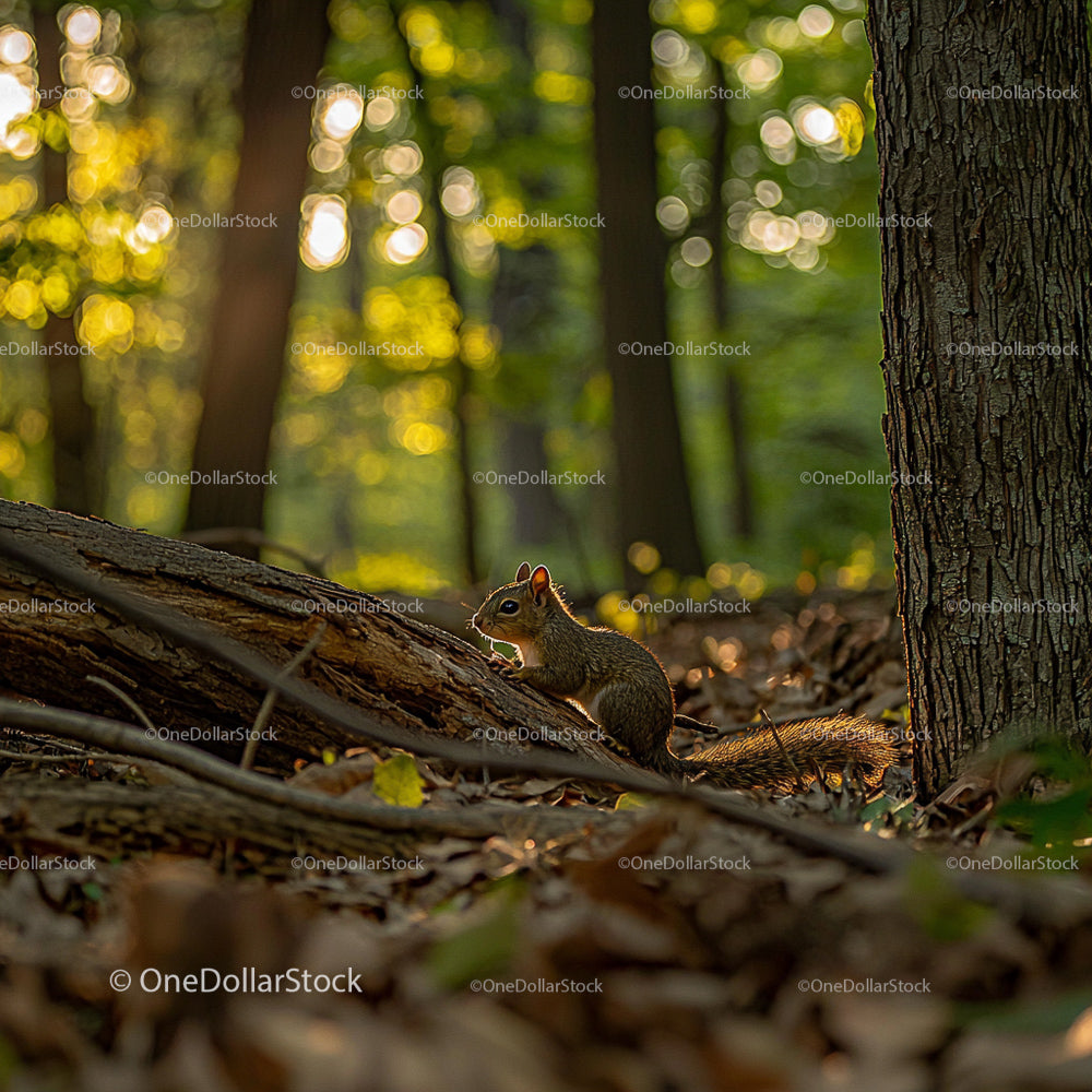 Squirrel Enjoying Sunlit Forest in Tranquil Surroundings
