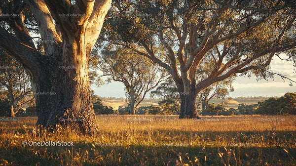 Majestic Eucalyptus Trees in Golden Hour Light