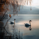 Graceful Swans Gliding on a Serene Lake at Sunset