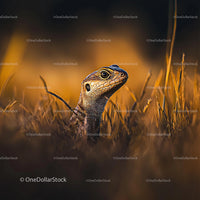 Curious Lizard Amongst Golden Grass at Sunset