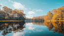 Golden Autumn Forest Reflected in Tranquil Lake Water