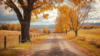 Enchanting Country Road Lined with Golden Autumn Trees