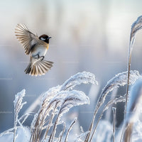 Charming Bird in Flight Over Frosty Winter Scene