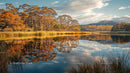 Golden Autumn Reflections on a Serene Lake with Mountain View
