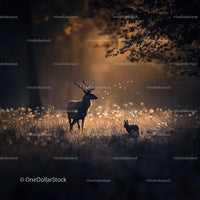 Majestic Deer at Sunset in Tranquil Forest
