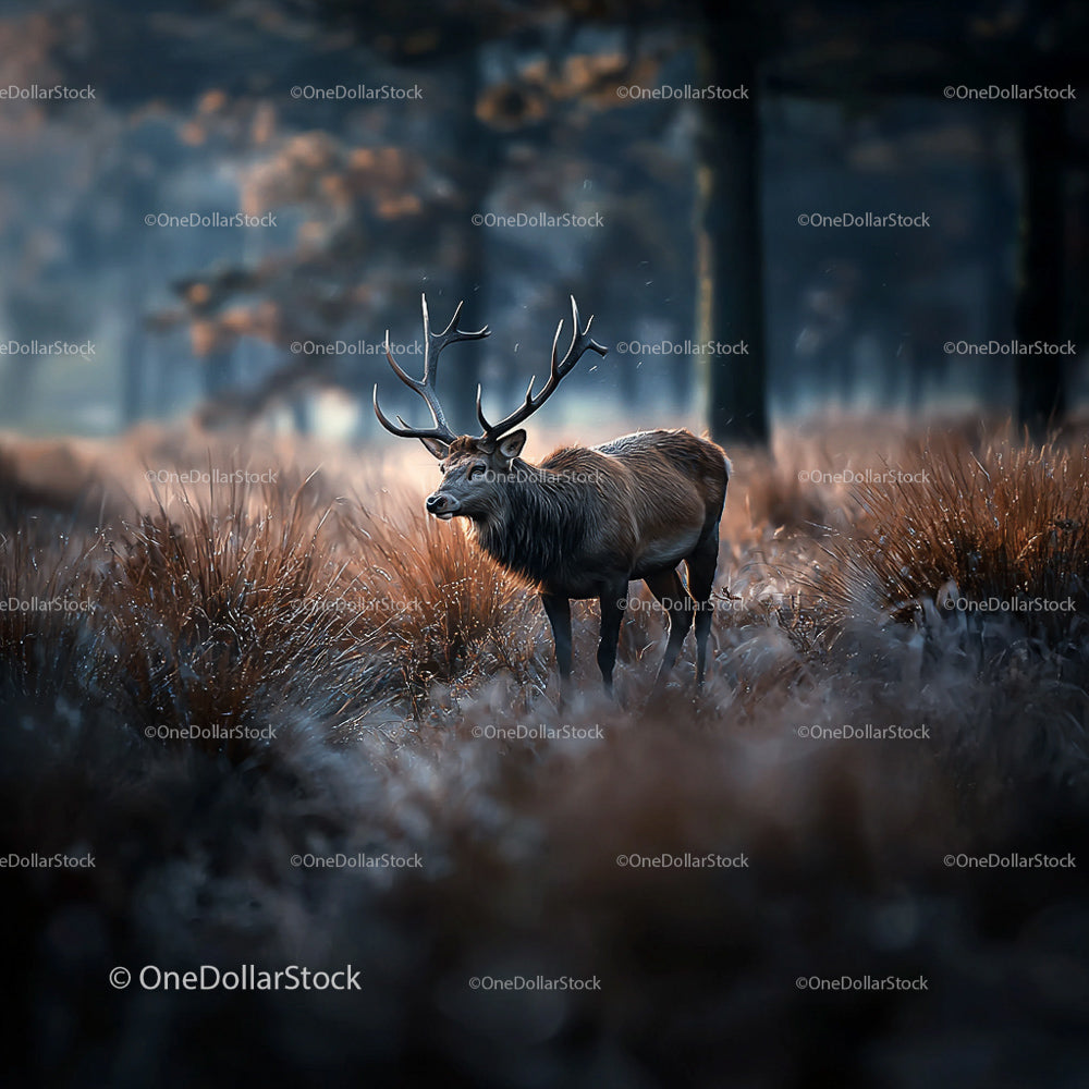 Majestic Stag Standing in Quiet Autumn Forest